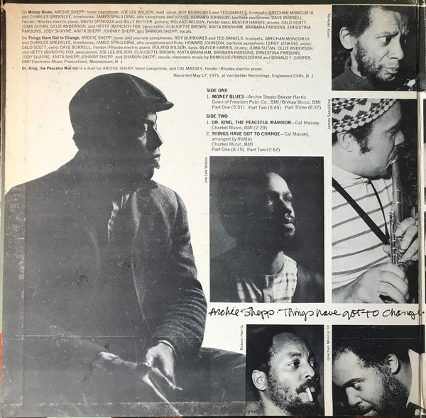 Archie Shepp : Things Have Got To Change (LP, Album, Gat)