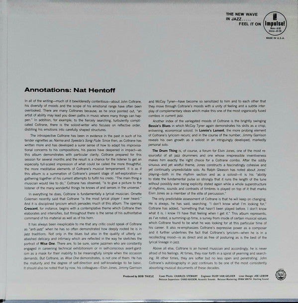 The John Coltrane Quartet : Crescent (LP, Album, RE, RM, Gat)