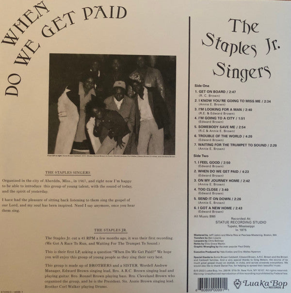 Staples Jr. Singers : When Do We Get Paid (LP, Album, RE)