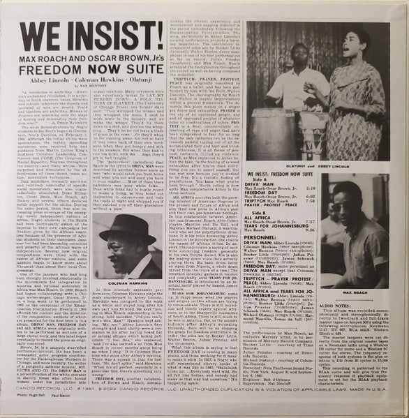 Max Roach : We Insist! Max Roach's Freedom Now Suite (LP, Album, RE, RM)