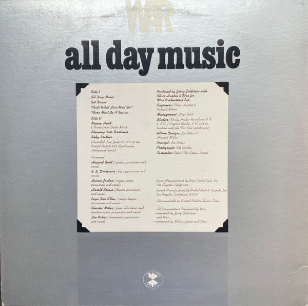 War : All Day Music (LP, Album, Pit)