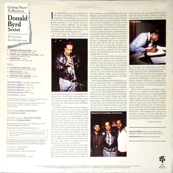 Donald Byrd Sextet Featuring Joe Henderson : Getting Down To Business (LP, Album)