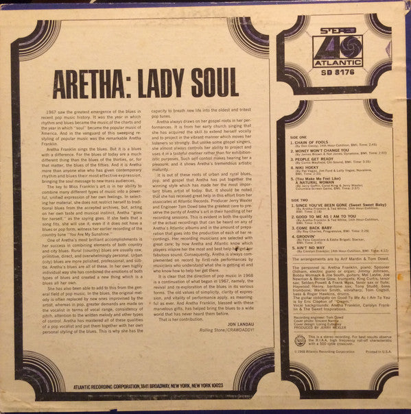 Aretha Franklin : Lady Soul (LP, Album, Pit)